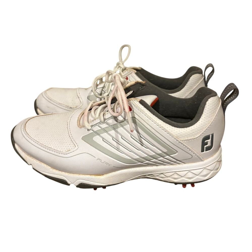 FootJoy FL Flex XP Golf Shoes White Gray Men's 5M Spiked Waterproof Athletic GUC
